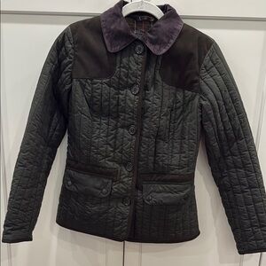 Barbour Quilted Utility Jacket in Dark Green and Brown